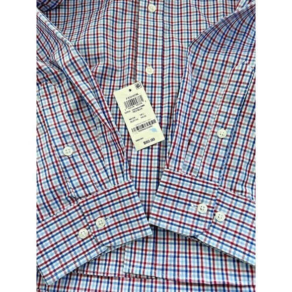 Club Room Men Classic Regular-Fit Plaid Shirt Button Down Red Blue Sz 18.5 34-35 - Picture 5 of 5